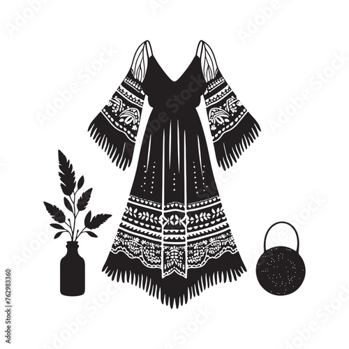 Bohemian Dress Illustration Extravaganza - A Symphony of Bohemian Flair and Style in Every Bohemian Dress Vector

