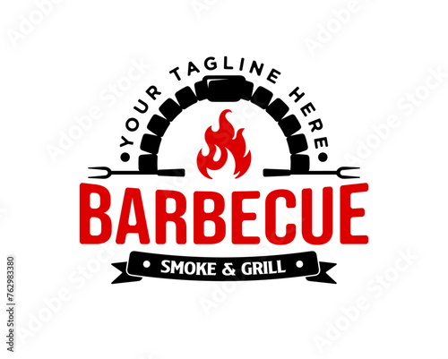 wood stove barbecue logo vector illustration