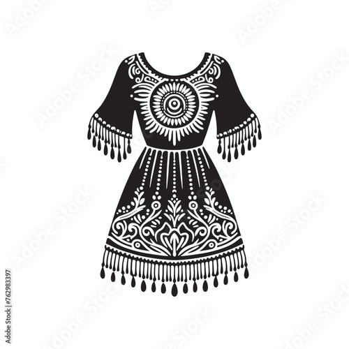 Enchanting Bohemian Dress Silhouette Compilation - Capturing the Essence of Free-Spirited Fashion with Bohemian Dress Vector - Bohemian Dress Illustration
