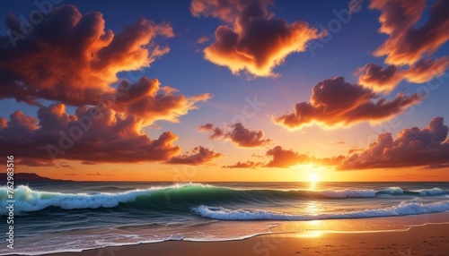 Glowing Waves: A Spectacular Evening Sky