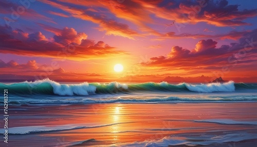 Coastal Splendor: Vibrant Sunset Sky & The Abstract Beauty of the Sea