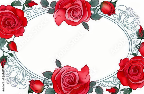 Watercolor frame made of red roses with free space for text  card border