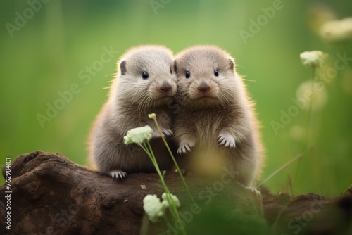 Two Asian small-clawed otters (Lutra lutra)