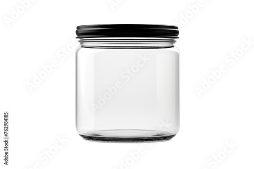 Glass Jar With Black Lid. On a White or Clear Surface PNG Transparent Background..