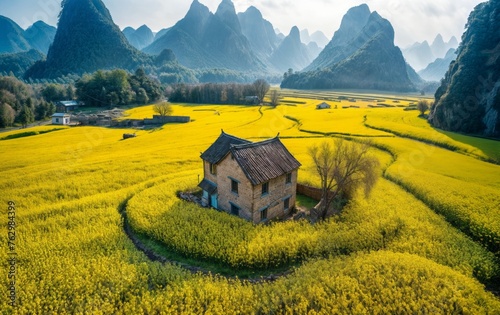 China Guilin Yangshuo Guilin rape field scenery