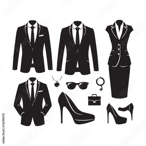 Contemporary Business Suit Silhouette Ensemble - Enhancing Executive Presence with Business Suit Illustration - Minimallest Business Suit Vector 