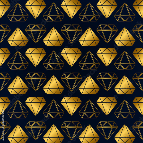 Seamless diamond background. Gold diamonds in a checkerboard pattern on a blue background. Vector illustration isolated for design and web.