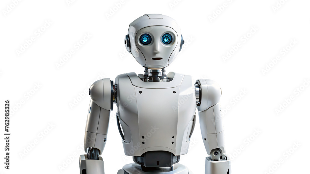 Isolated white 3D robot render with futuristic technology design Isolated white 3D robot render with futuristic technology design