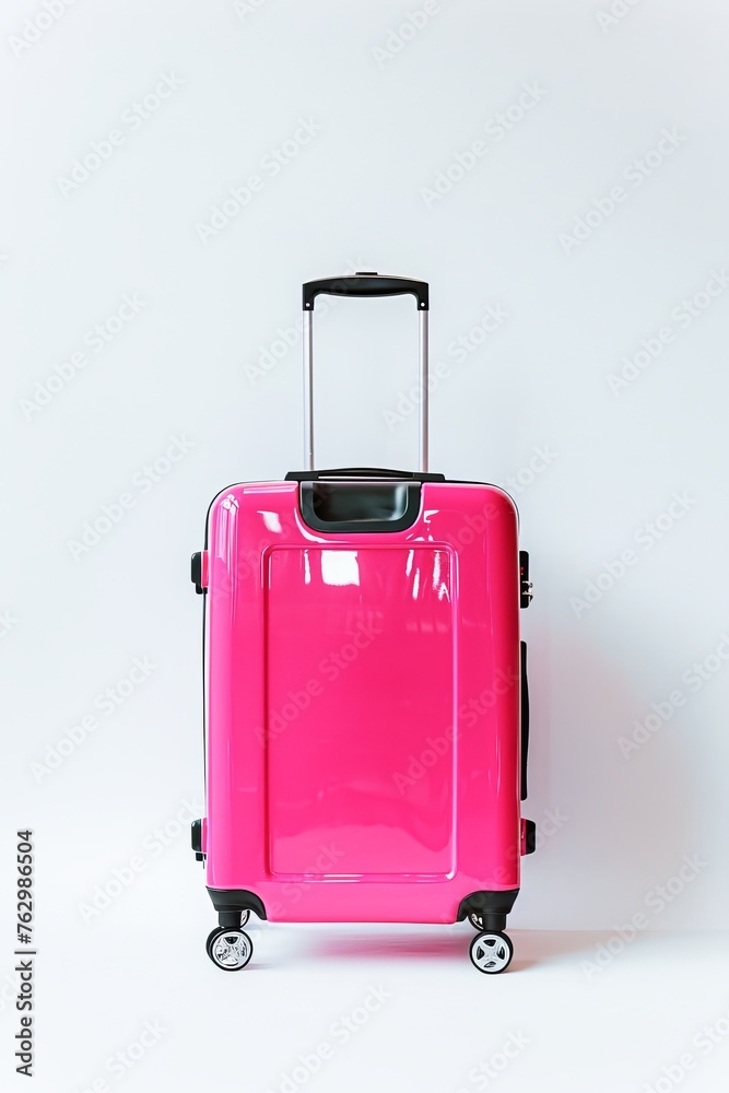 Bright Pink Suitcase With Extendable Handle Ready for Travel Bright Pink Suitcase With Extendable Handle Ready for Travel
