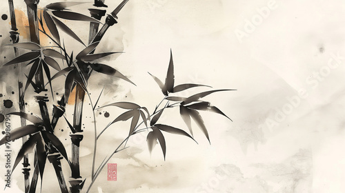 Watercolor bamboo in sumi-e style. ink. background 