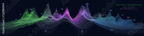 Abstract  background noisy polygonaly graph  in net from dots and lines and data on dark blue. Technology wireframe concept data plexus in virtual space. Banner for business, science and technology da