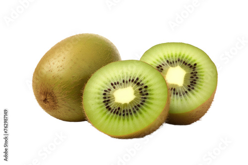 Kiwi Fruit Halves on White Background. On a White or Clear Surface PNG Transparent Background..