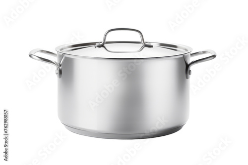 Stainless Steel Pot With Lid. On a White or Clear Surface PNG Transparent Background..