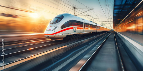 Modern high speed train in motion on railway