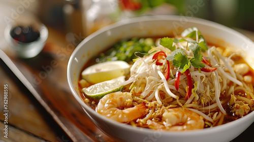 Penang assam laksa dish on a table a Malaysian spicy noodle dish popular in Southeast Asia