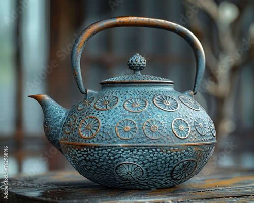 Capture the essence of serenity and tranquility with a close-up shot of a teapot brewing tea
