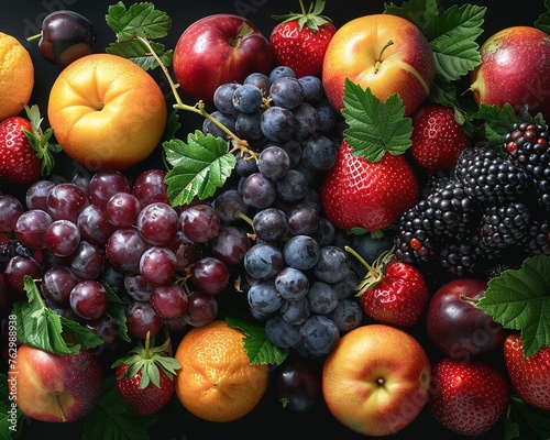 Capture the harmony of earths elements in a unique panoramic display featuring fruits