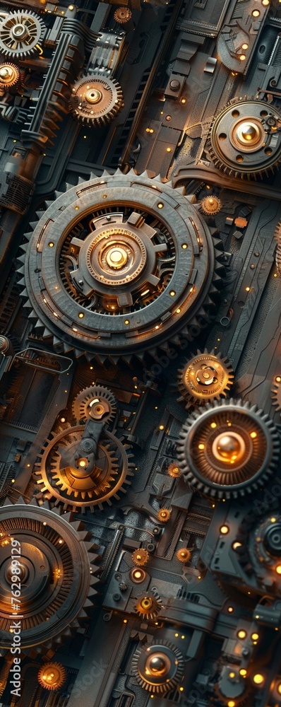 Explore the world of precision engineering with a tilted view revealing the complex interplay of gears, highlighting their essential role in mechanical systems