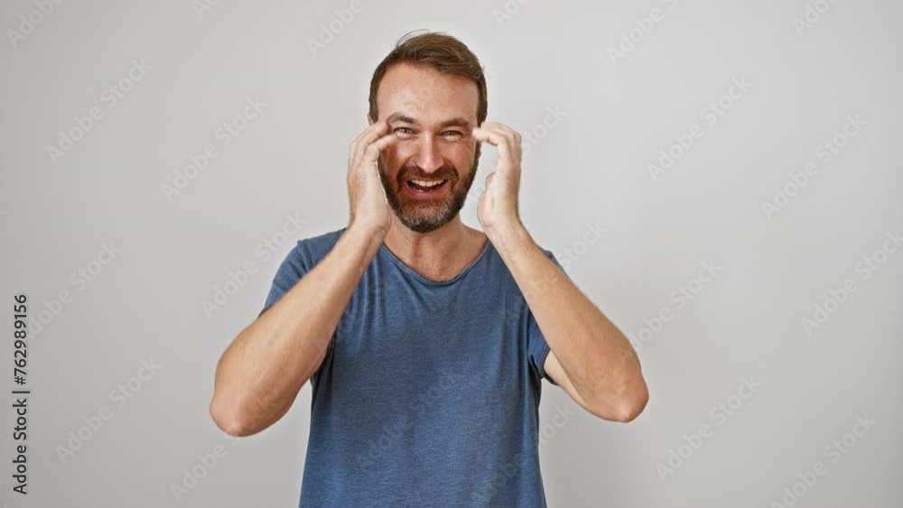 Hispanic man triumphantly cheering with joyful smile post-win, portrait of middle age man celebrating victory with happy expression, isolated on white background Hispanic man triumphantly cheering with joyful smile post-win, portrait of middle age man celebrating victory with happy expression, isolated on white background