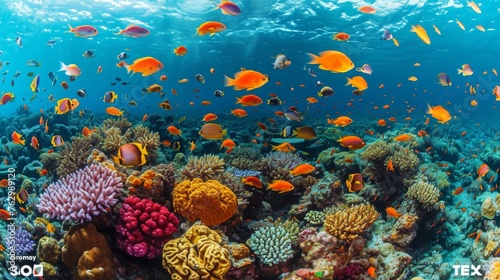 A breathtaking aerial view of a coral reef teeming with colorful fish  highlighting the beauty and urgency of marine conservation.