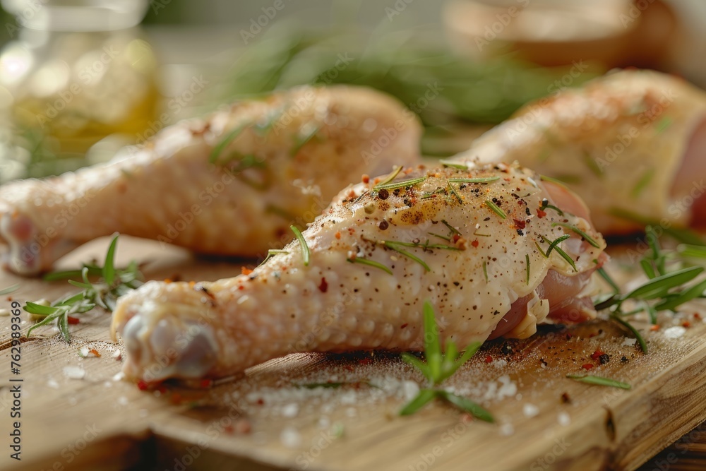 Close-Up of Freshly Seasoned Chicken Legs Ready for Cooking