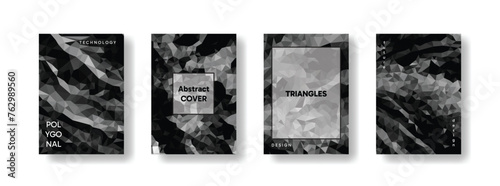 Low poly vertical abstract black and white flyers, collections of A4 size covers, set backgrounds