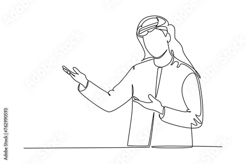Simple continuous line drawing traditional culture icon. Picture of arabic man using muslim clothing . Simple line. International Traditional Culture minimalist concept.