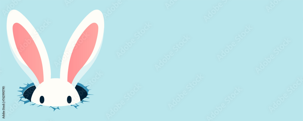Vector-style illustration of a white rabbit ear on a pastel blue background, perfect for Easter day Vector-style illustration of a white rabbit ear on a pastel blue background, perfect for Easter day