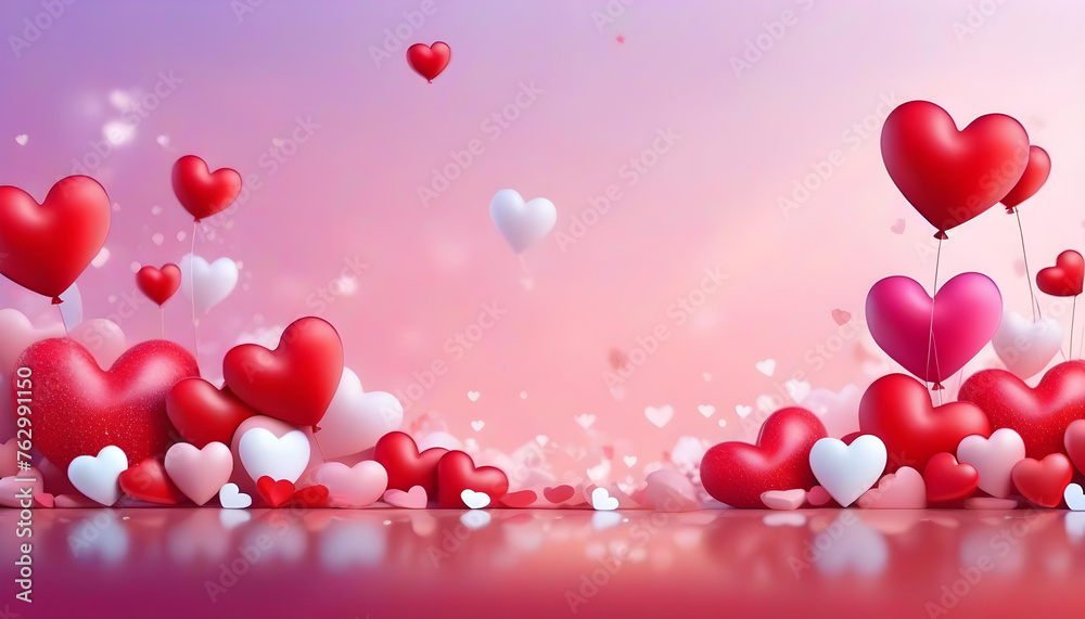 Beautiful red heart floating in the air with pink background