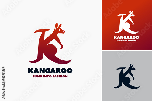 Kangaroo Jump Logo: A sleek letter K integrates with a kangaroo mid-leap, ideal for fitness or outdoor adventure brands. photo