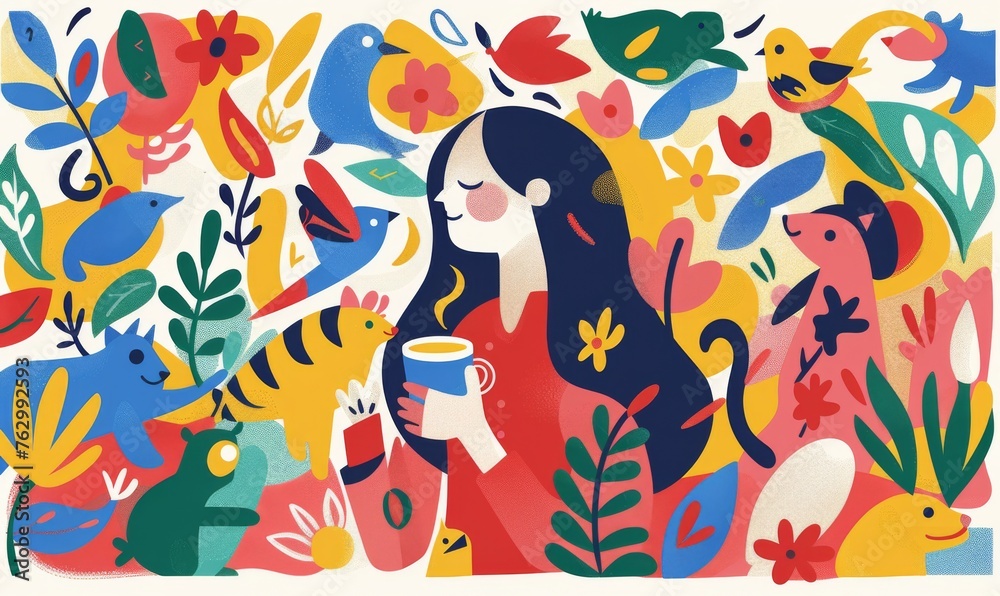 woman with long dark hair holds coffee in her hands woman with long dark hair holds coffee in her hands