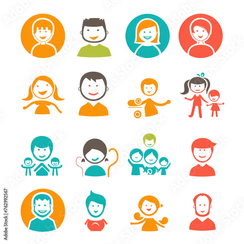 happy family icons, symbols collection on transparent
