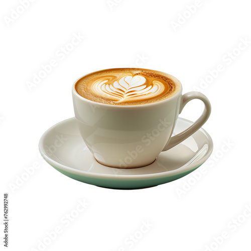 Freshly brewed coffee in white ceramic cups from top view isolated on transparent background PNG. Studio photography with copy space. Coffee shop concept design for menu, poster, and advertisement.