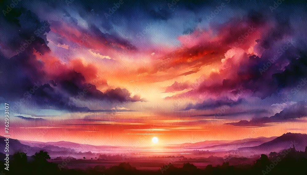 Watercolor Painting of a Sunset Sky Wallpaper