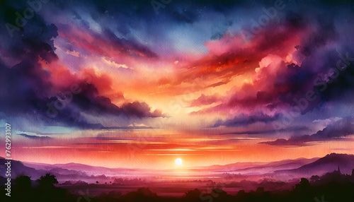 Watercolor Painting of a Sunset Sky Wallpaper