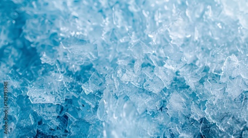 Vivid blue ice crystals forming a unique, detailed textured background.