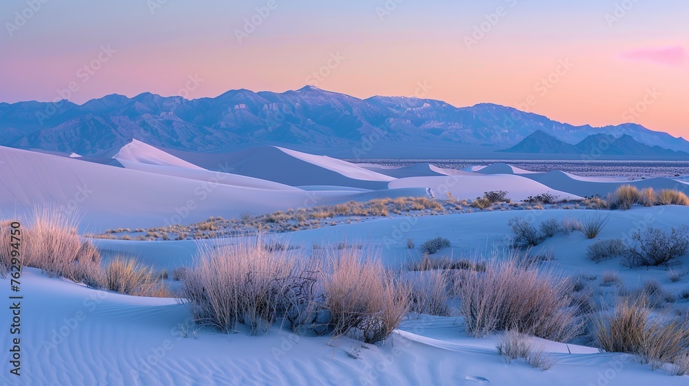 A serene desert landscape at twilight A serene desert landscape at twilight