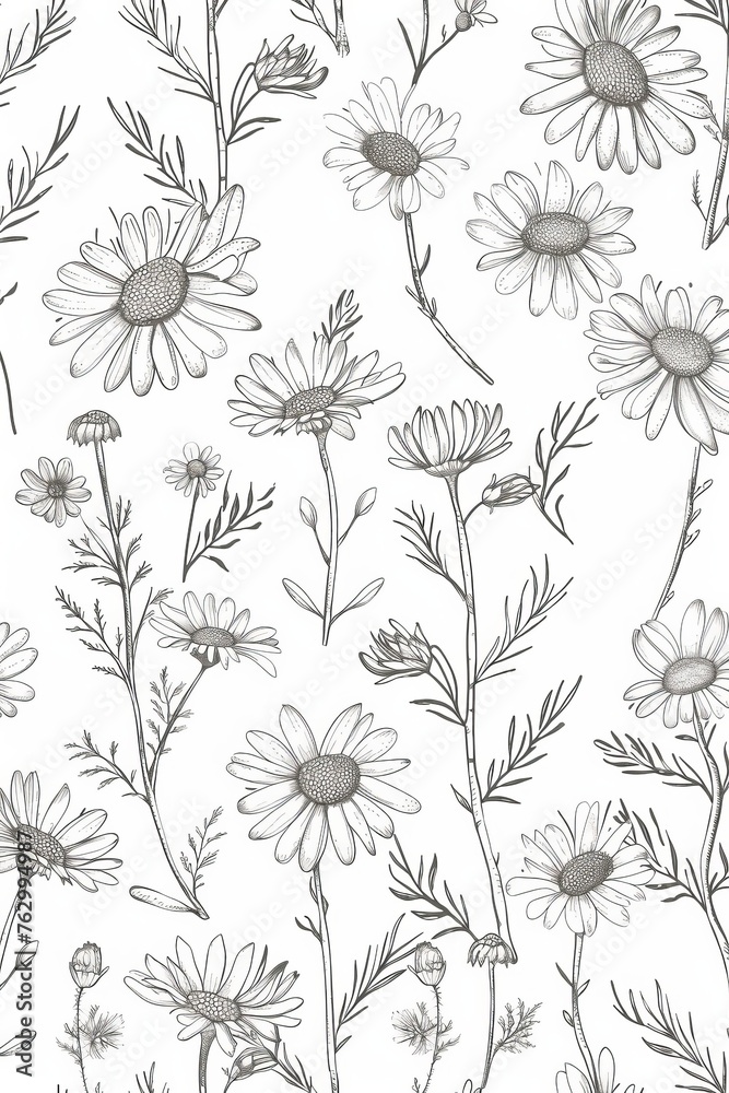 Drawing of a Bunch of Flowers on a White Background