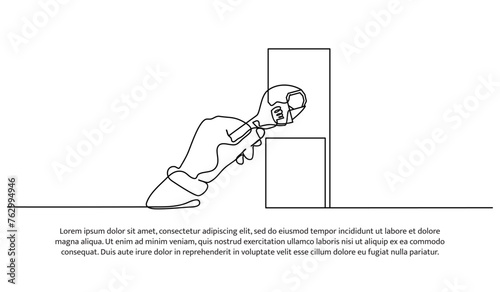 One line continuous of the contractor is pulling out the bolts. Minimalist style vector illustration in white background.