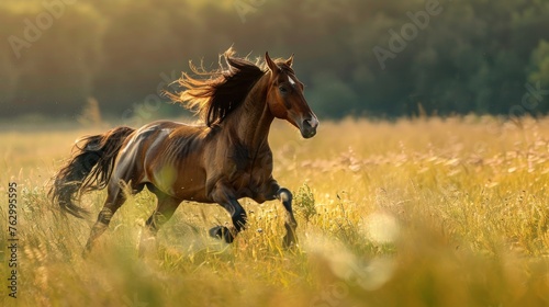 Majestic Horse Galloping Through Tall Grass
