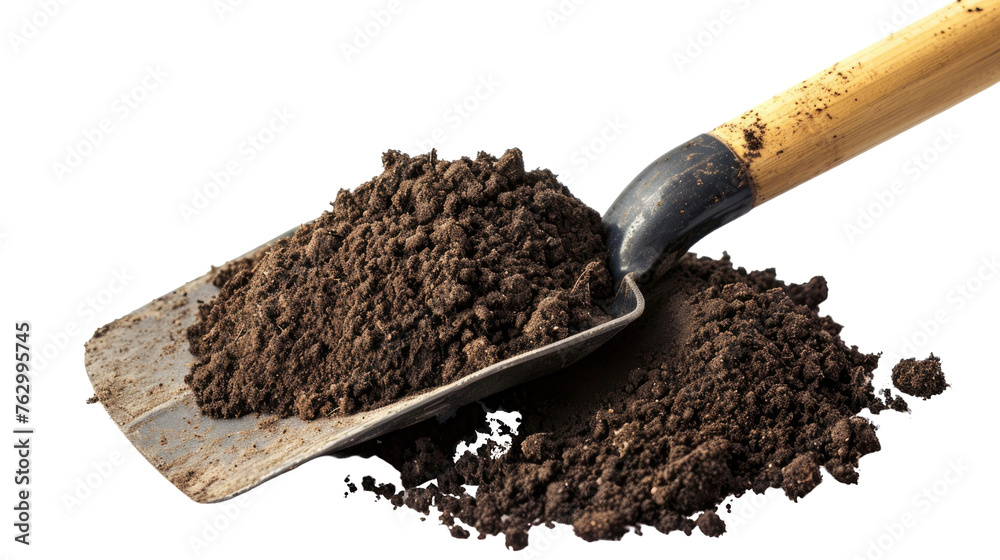 garden shovel and a pile of soil on white isolated background garden shovel and a pile of soil on white isolated background