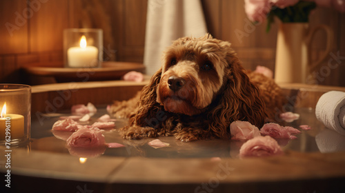 A pampered dog enjoys a relaxing spa treatment at a lu