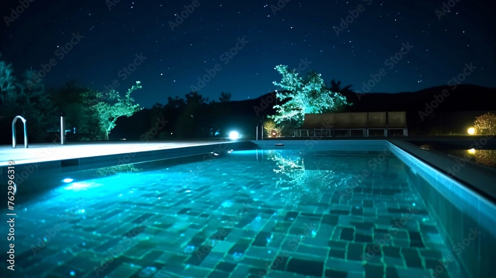 ナイトプール、夜のプール、余白・コピースペースのある背景