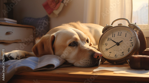 A peaceful scene unfolds as a labrador dog sleeps soun