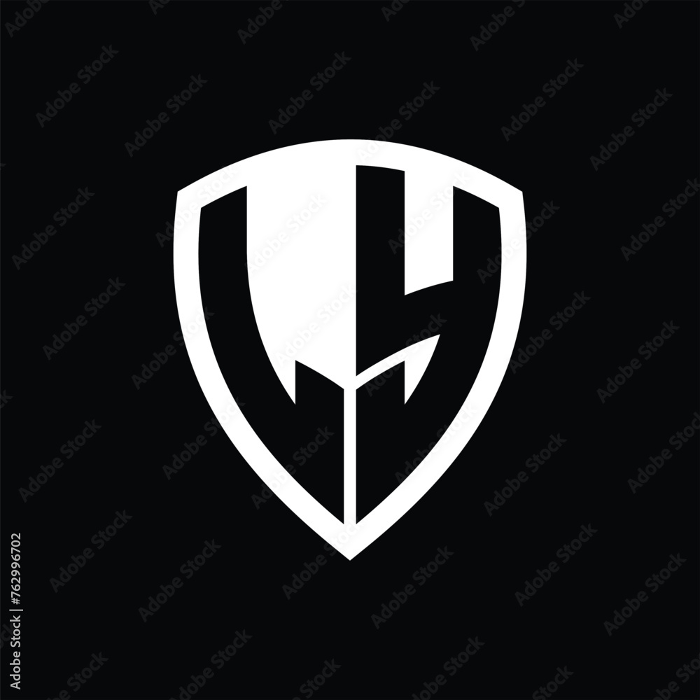 LY monogram logo with bold letters shield shape with black and white color design LY monogram logo with bold letters shield shape with black and white color design