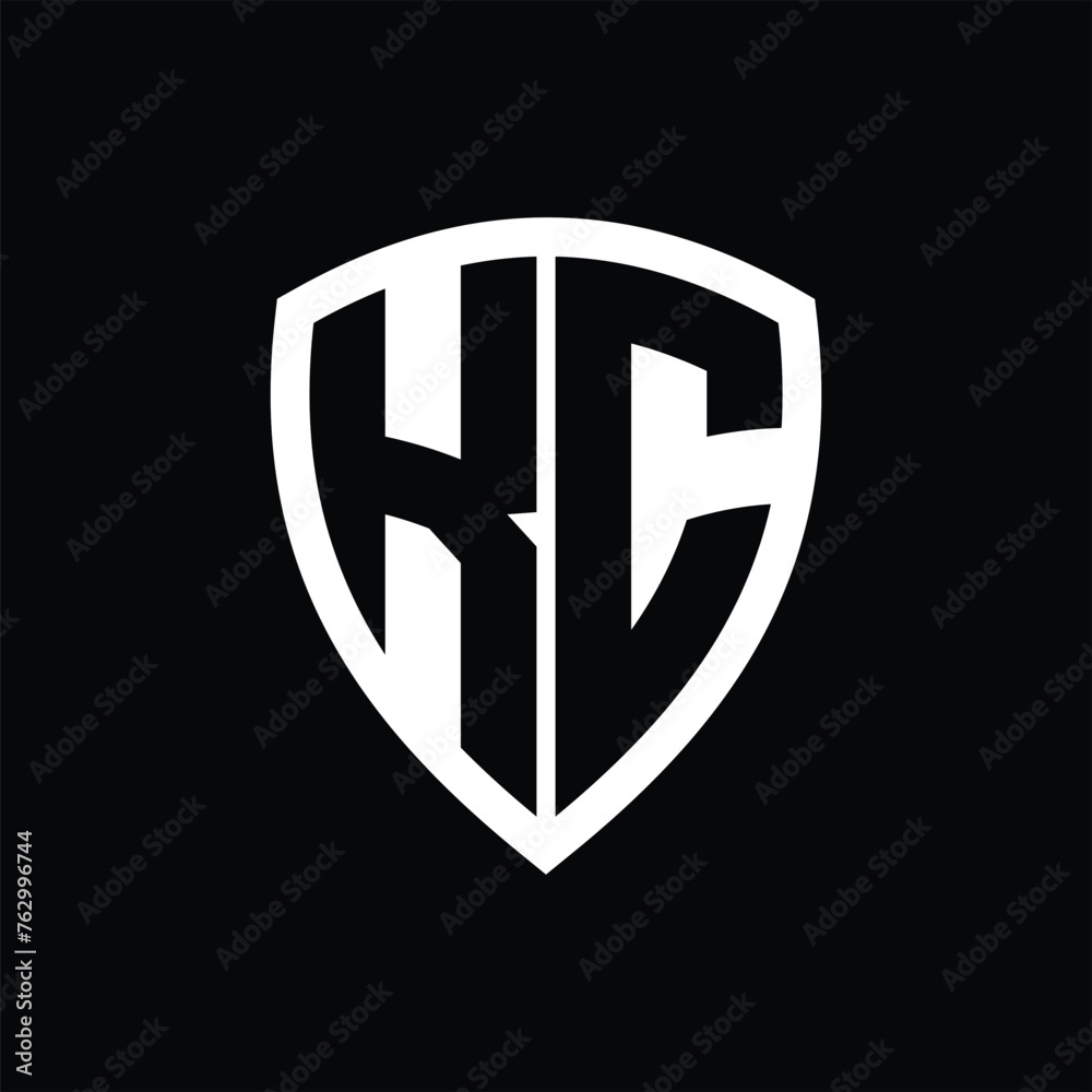 KC monogram logo with bold letters shield shape with black and white color design KC monogram logo with bold letters shield shape with black and white color design