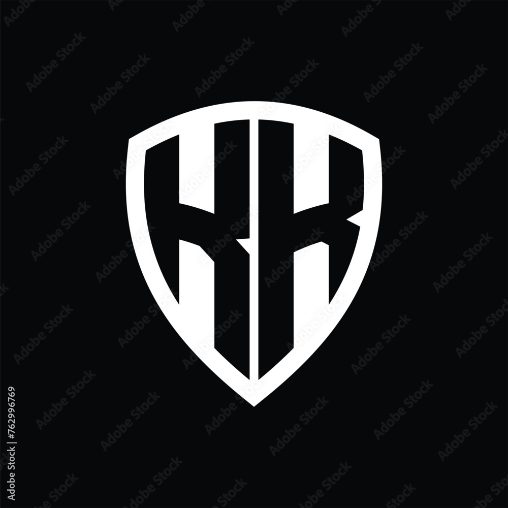 KK monogram logo with bold letters shield shape with black and white color design KK monogram logo with bold letters shield shape with black and white color design