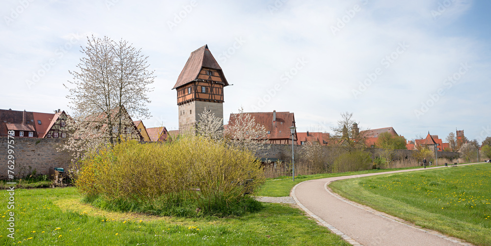 Fototapeta premium walkway around the city wall of historic old town Dinkelsbuhl, middle franconia