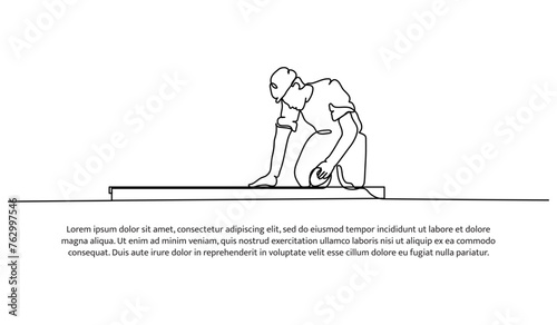 One line continuous of contractor is cutting iron. Minimalist style vector illustration in white background.