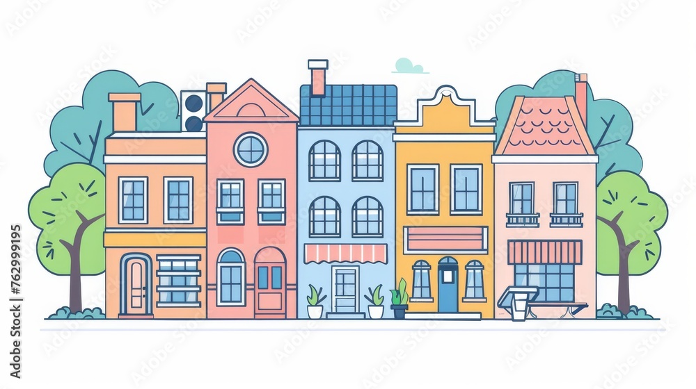 A flat illustration of a city building